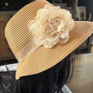 August Hats Tan Floral Accent Women's Hat
